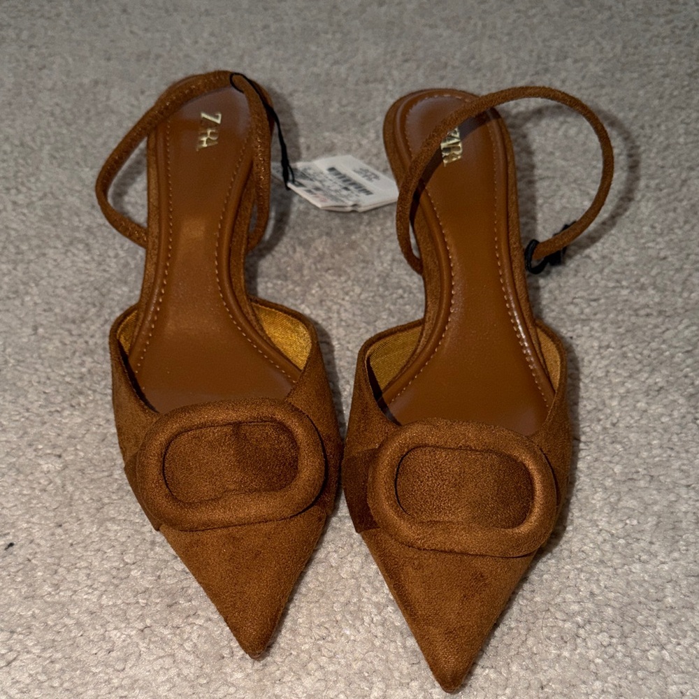 Zara Tan Pointed Toe Heels with Strap